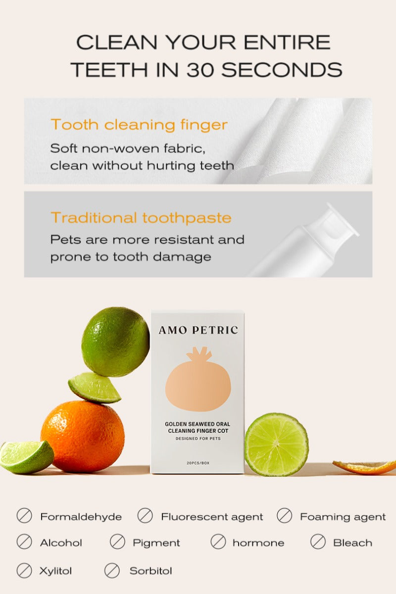 Amo Petric Golden Seaweed Disposable Pet Dental Finger Wipes for Dogs & Cats 20 Pcs