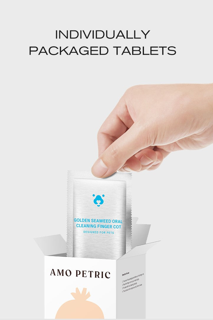Amo Petric Golden Seaweed Disposable Pet Dental Finger Wipes for Dogs & Cats 20 Pcs