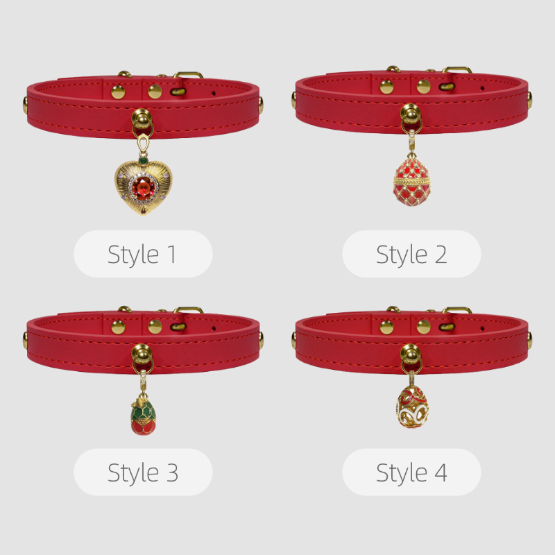 Pettrove Handmade Rhinestone Dog & Cat Leather Collar Red Crystal Pendant