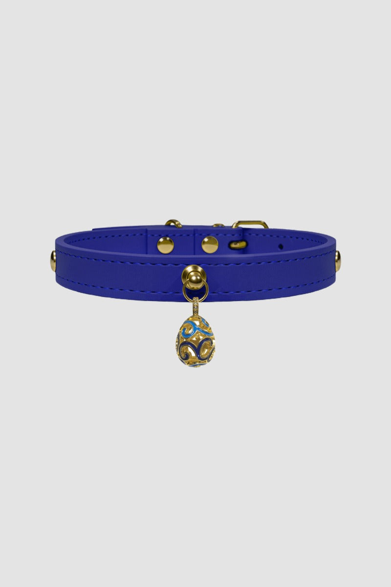 Pettrove Handmade Rhinestone Dog & Cat Leather Collar Blue Crystal Pendant