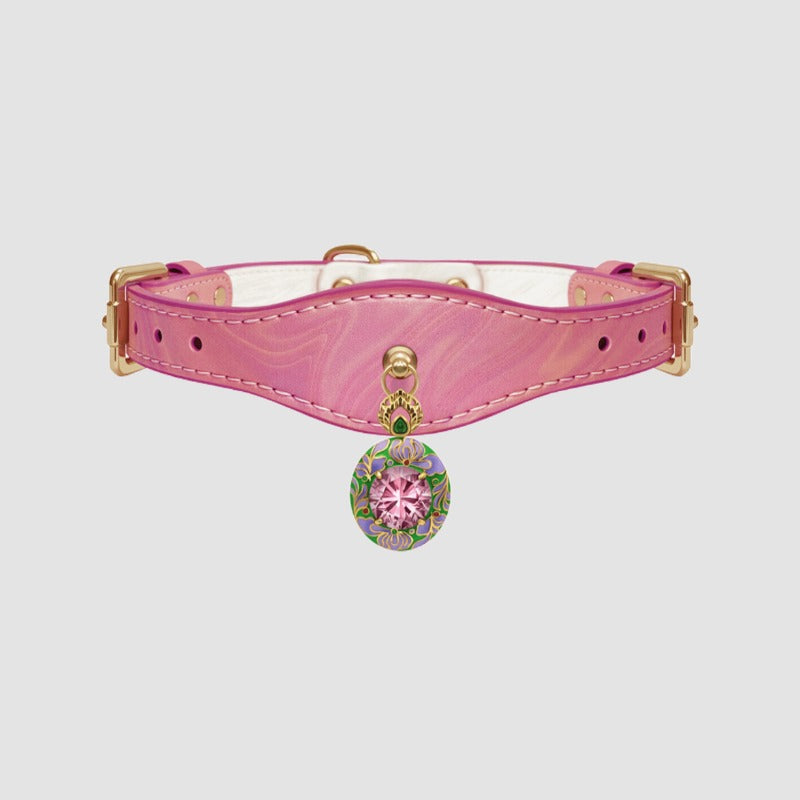 Pettrove Handmade Rhinestone Dog & Cat Leather Collar Pink Zircon Pendant