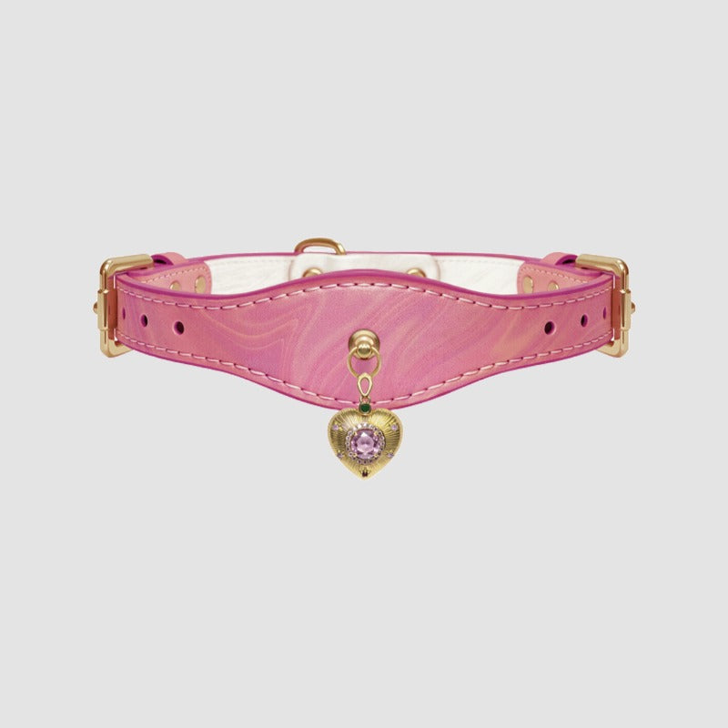 Pettrove Handmade Rhinestone Dog & Cat Leather Collar Pink Zircon Pendant