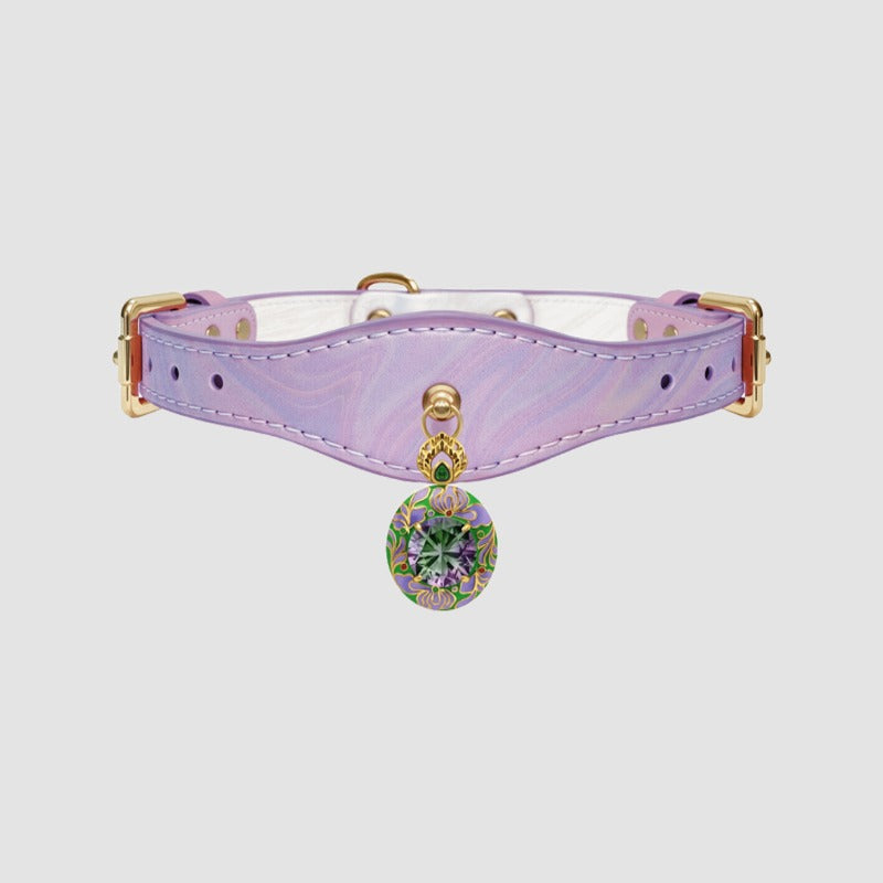 Pettrove Handmade Rhinestone Dog & Cat Leather Collar Purple Zircon Pendant