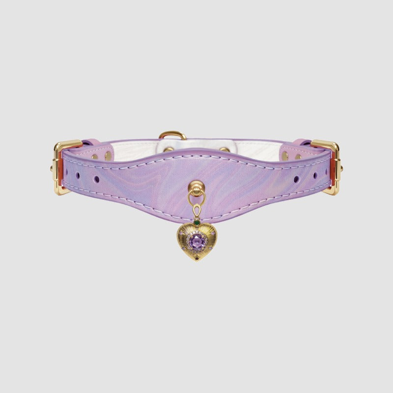 Pettrove Handmade Rhinestone Dog & Cat Leather Collar Purple Zircon Pendant