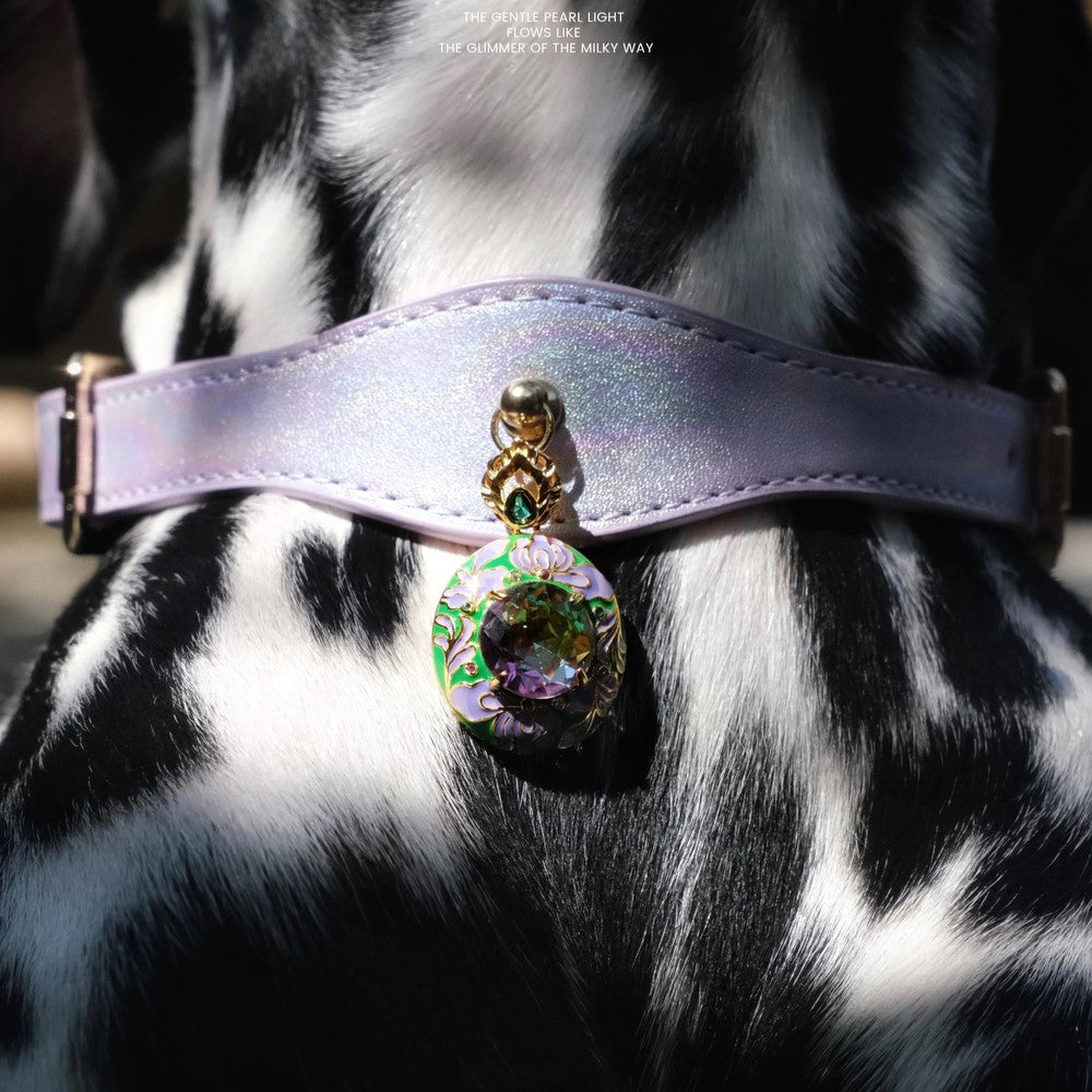 Pettrove Handmade Rhinestone Dog & Cat Leather Collar Purple Zircon Pendant