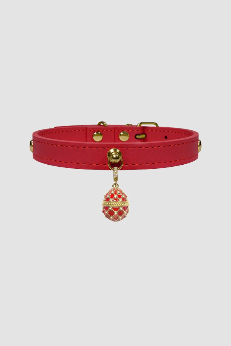 Pettrove Handmade Rhinestone Dog & Cat Leather Collar Red Crystal Pendant