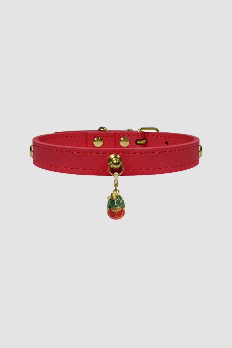Pettrove Handmade Rhinestone Dog & Cat Leather Collar Red Crystal Pendant