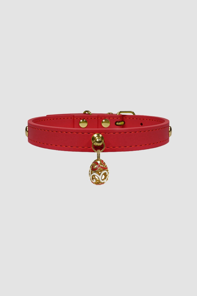 Pettrove Handmade Rhinestone Dog & Cat Leather Collar Red Crystal Pendant