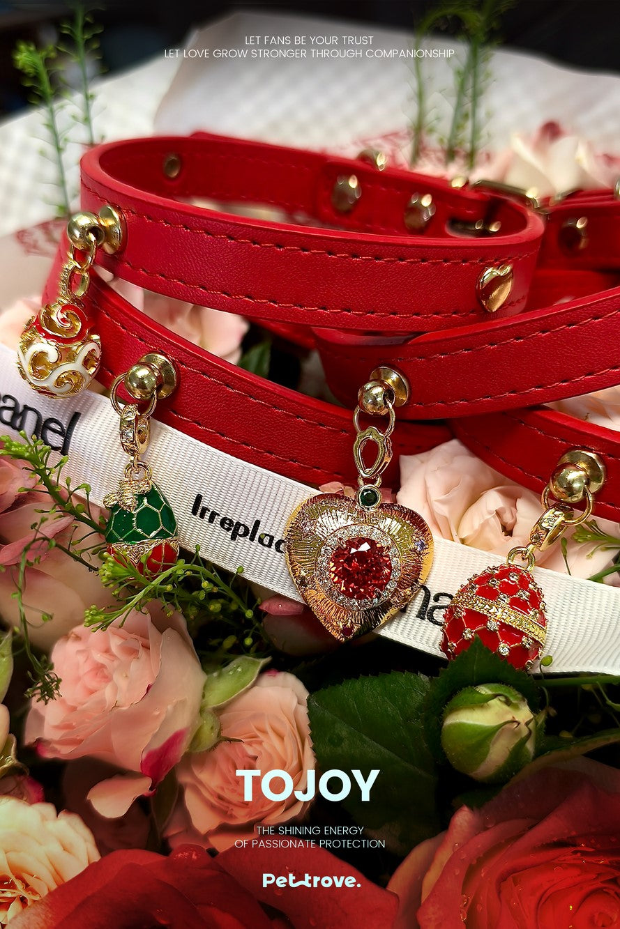 Pettrove Handmade Rhinestone Dog & Cat Leather Collar Red Crystal Pendant