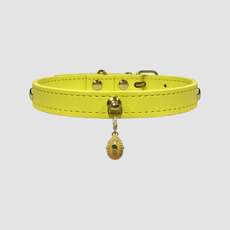 Pettrove Handmade Rhinestone Dog & Cat Leather Collar Yellow Crystal Pendant
