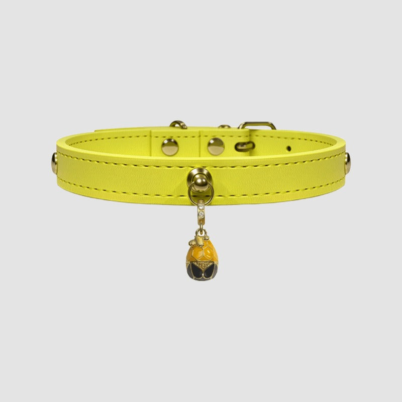 Pettrove Handmade Rhinestone Dog & Cat Leather Collar Yellow Crystal Pendant