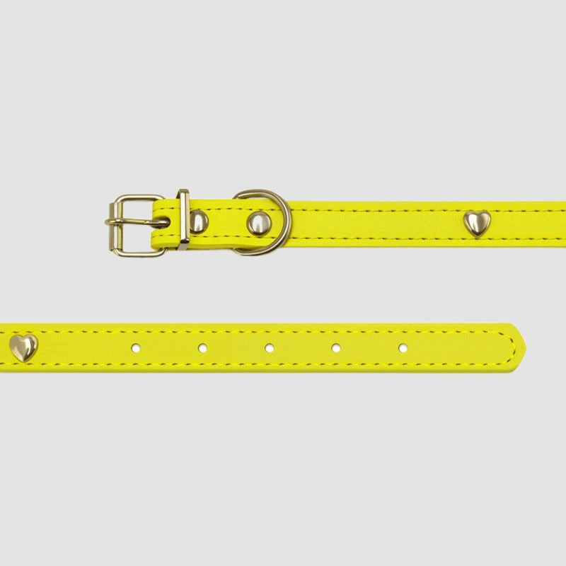 Pettrove Handmade Rhinestone Dog & Cat Leather Collar Yellow Crystal Pendant