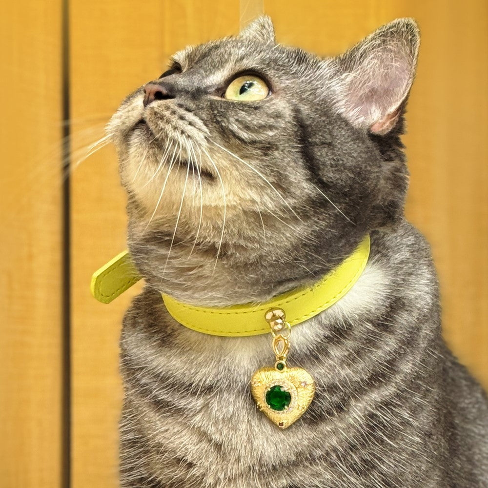 Pettrove Handmade Rhinestone Dog & Cat Leather Collar Yellow Crystal Pendant