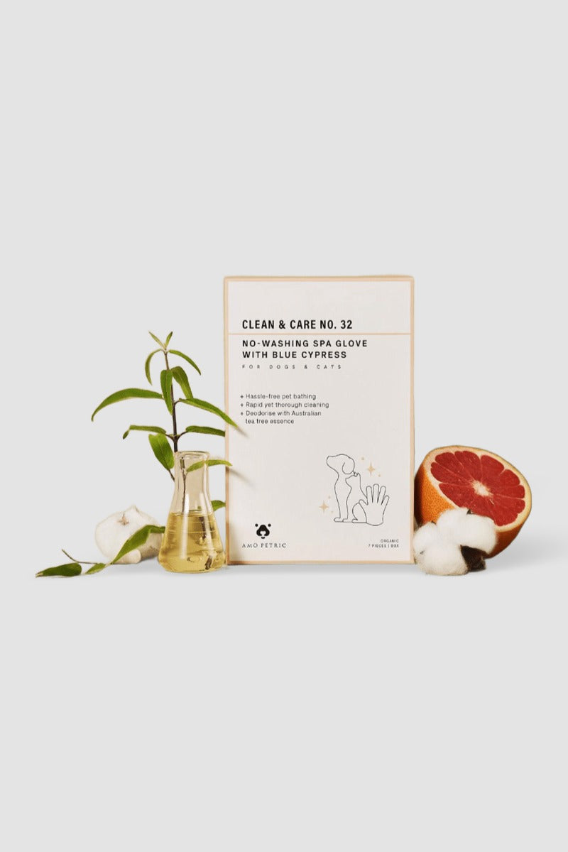 Amo Petric Blue Cypress No-Rinse Grooming Glove for Dogs & Cats 7 Psc