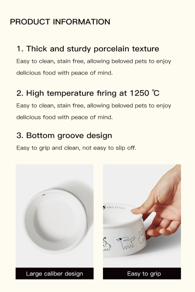 AmoPetric Smiling Ceramic Pet Bowl for Dogs & Cats