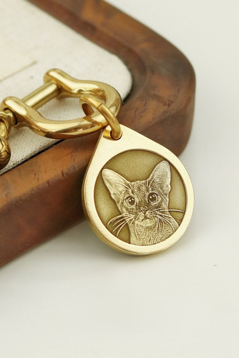Custom Deep Engraved Teardrop Brass Pet ID Tag for Dogs & Cats