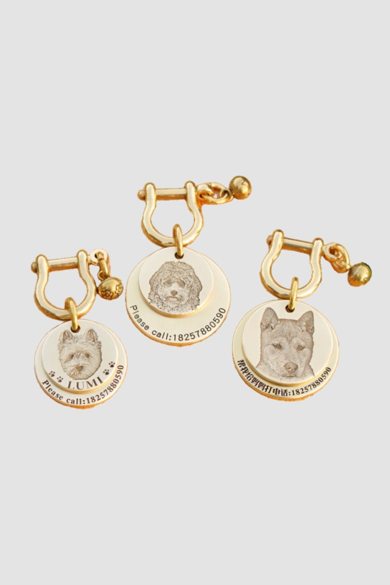 Custom Engraved Double-Layer Brass Pet ID Tag for Dogs & Cats