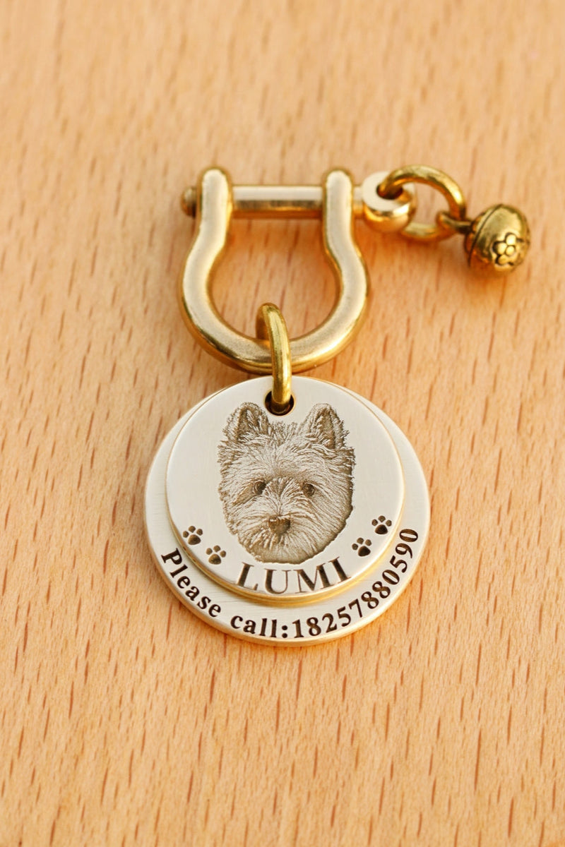 Custom Engraved Double-Layer Brass Pet ID Tag for Dogs & Cats