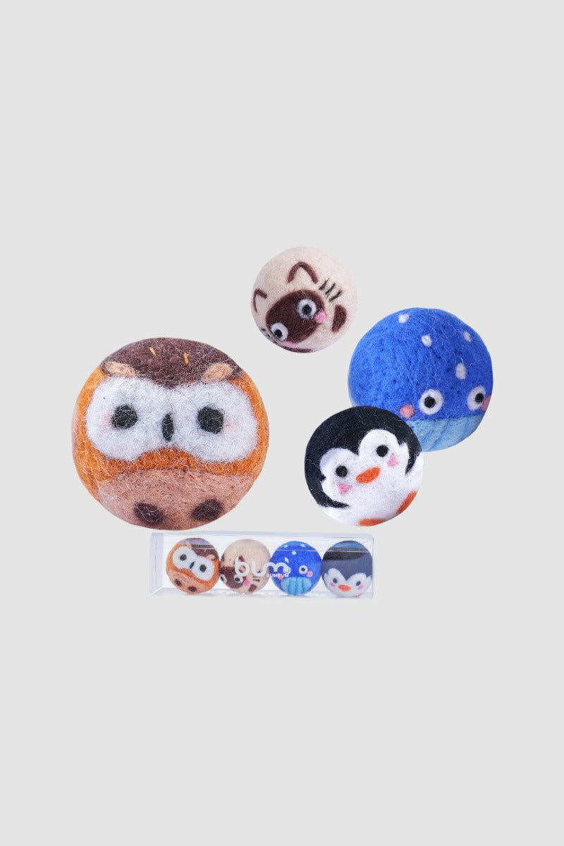 FurryBum Handmade Wool Interactive Cat Ball Toy Set 4 Packs