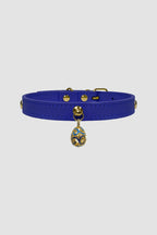 Pettrove Handmade Rhinestone Dog & Cat Leather Collar Blue Crystal Pendant