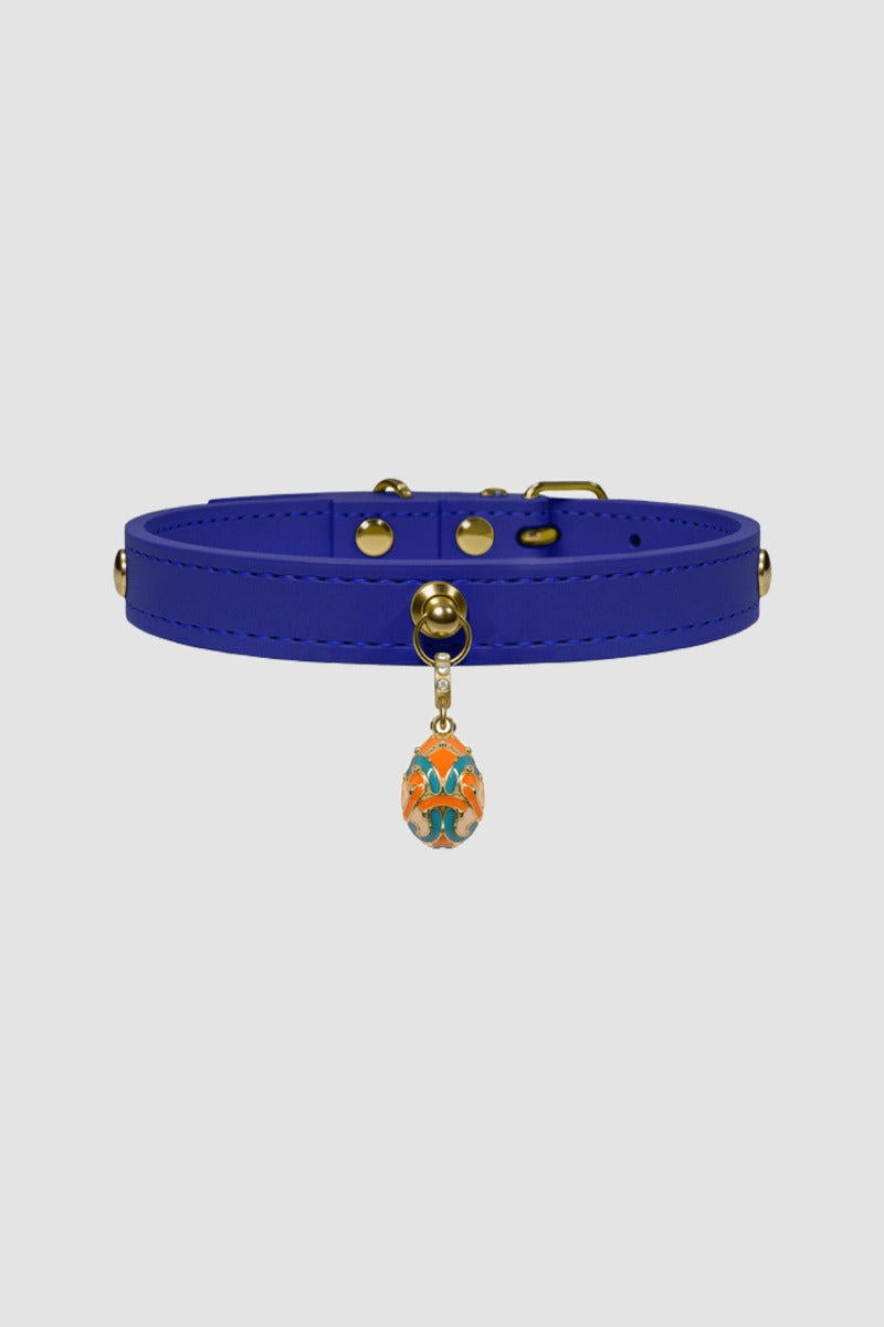 Pettrove Handmade Rhinestone Dog & Cat Leather Collar Blue Crystal Pendant