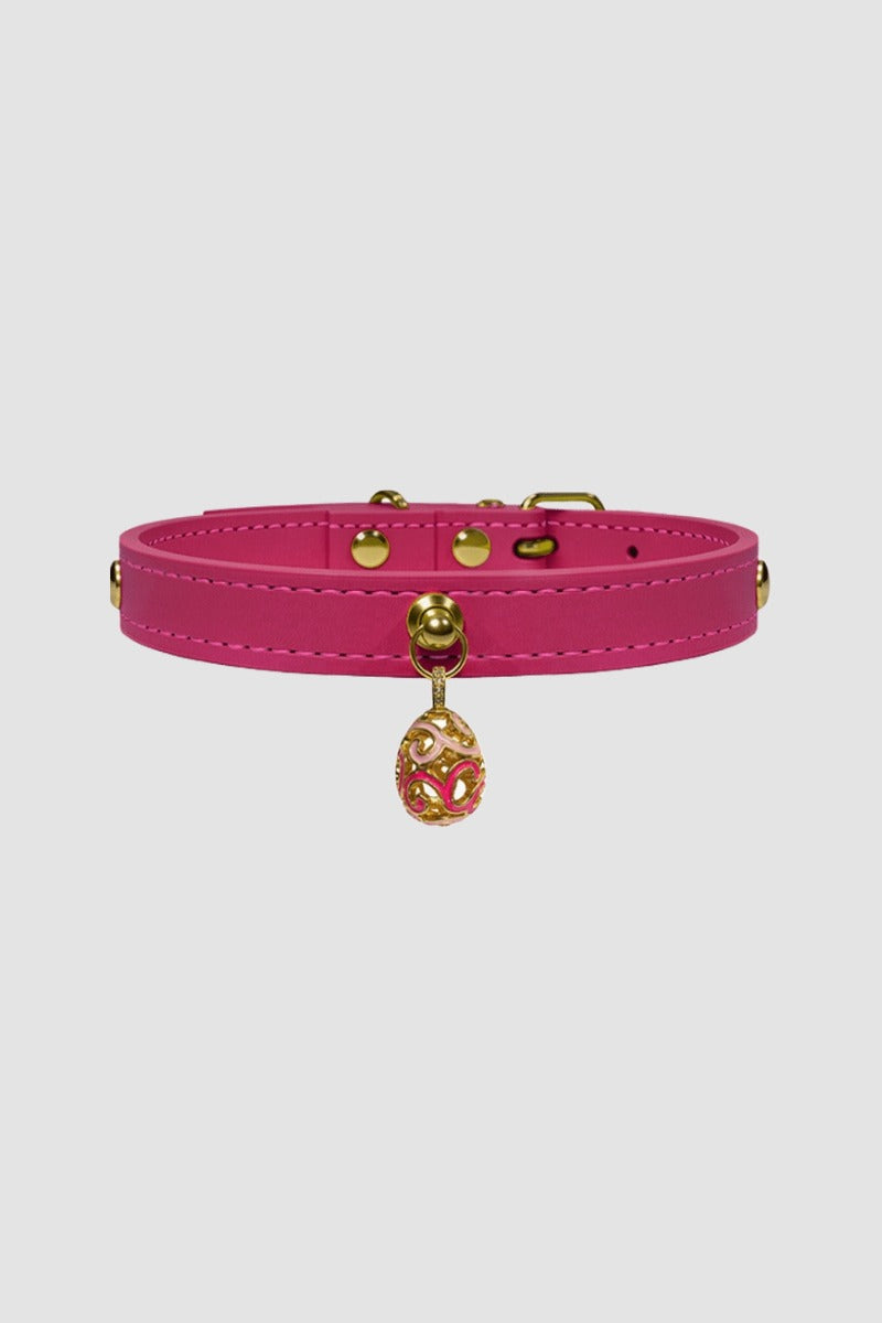 Pettrove Handmade Rhinestone Dog & Cat Leather Collar Pink Crystal