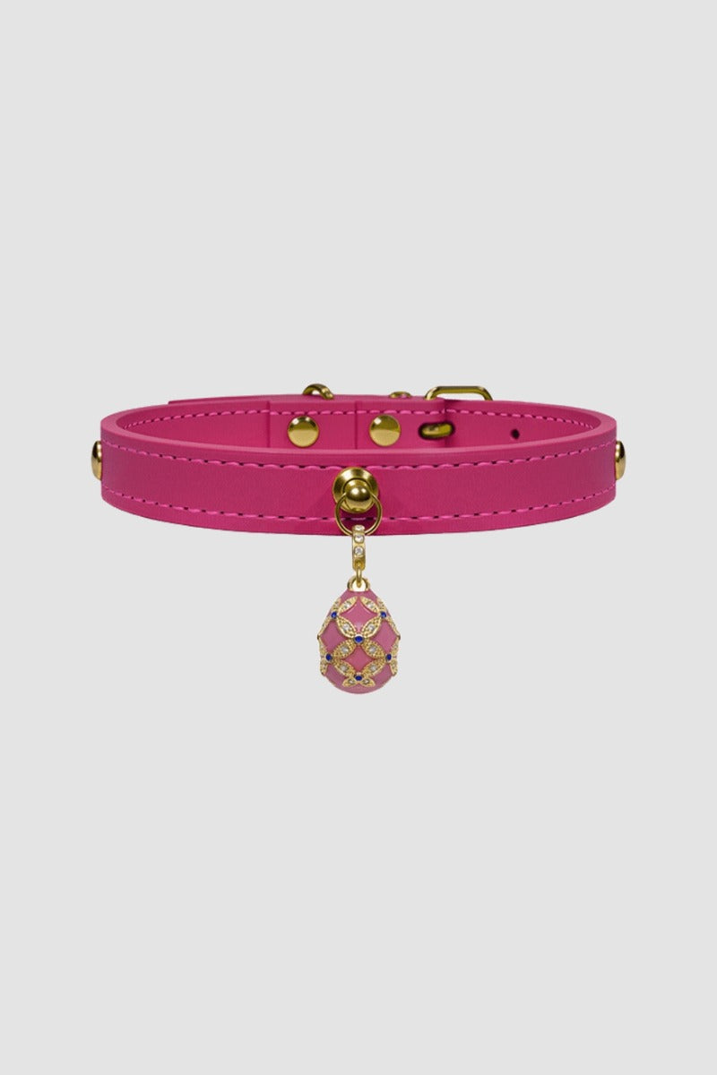 Pettrove Handmade Rhinestone Dog & Cat Leather Collar Pink Crystal Pendant