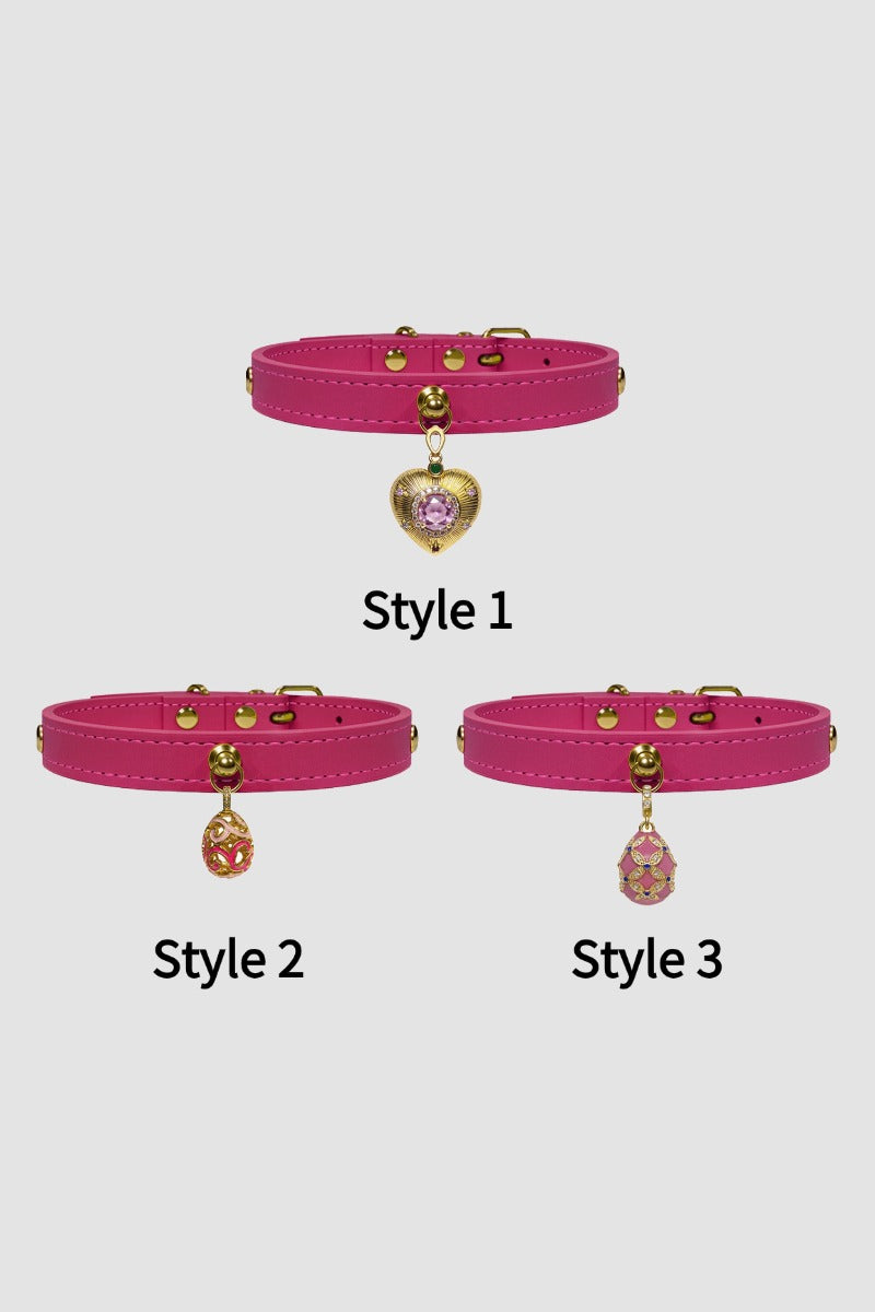 Pettrove Handmade Rhinestone Dog & Cat Leather Collar Pink Crystal