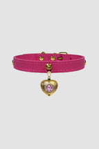 Pettrove Handmade Rhinestone Dog & Cat Leather Collar Pink Crystal