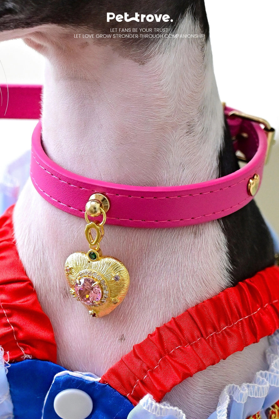 Pettrove Handmade Rhinestone Dog & Cat Leather Collar Pink Crystal Pendant