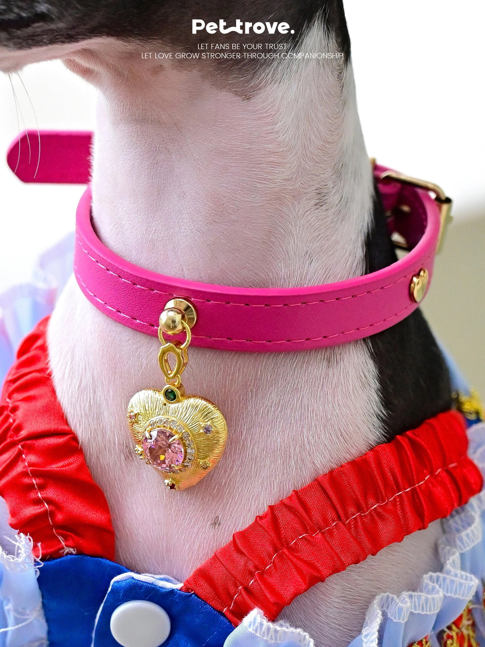 Pettrove Handmade Rhinestone Dog & Cat Leather Collar Pink Crystal