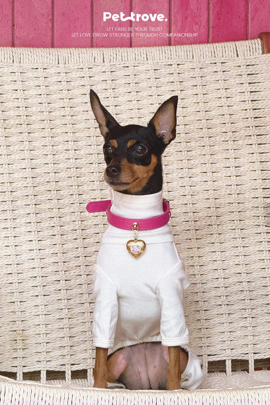 Pettrove Handmade Rhinestone Dog & Cat Leather Collar Pink Crystal Pendant