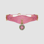 Pettrove Handmade Rhinestone Dog & Cat Leather Collar Pink Zircon Pendant