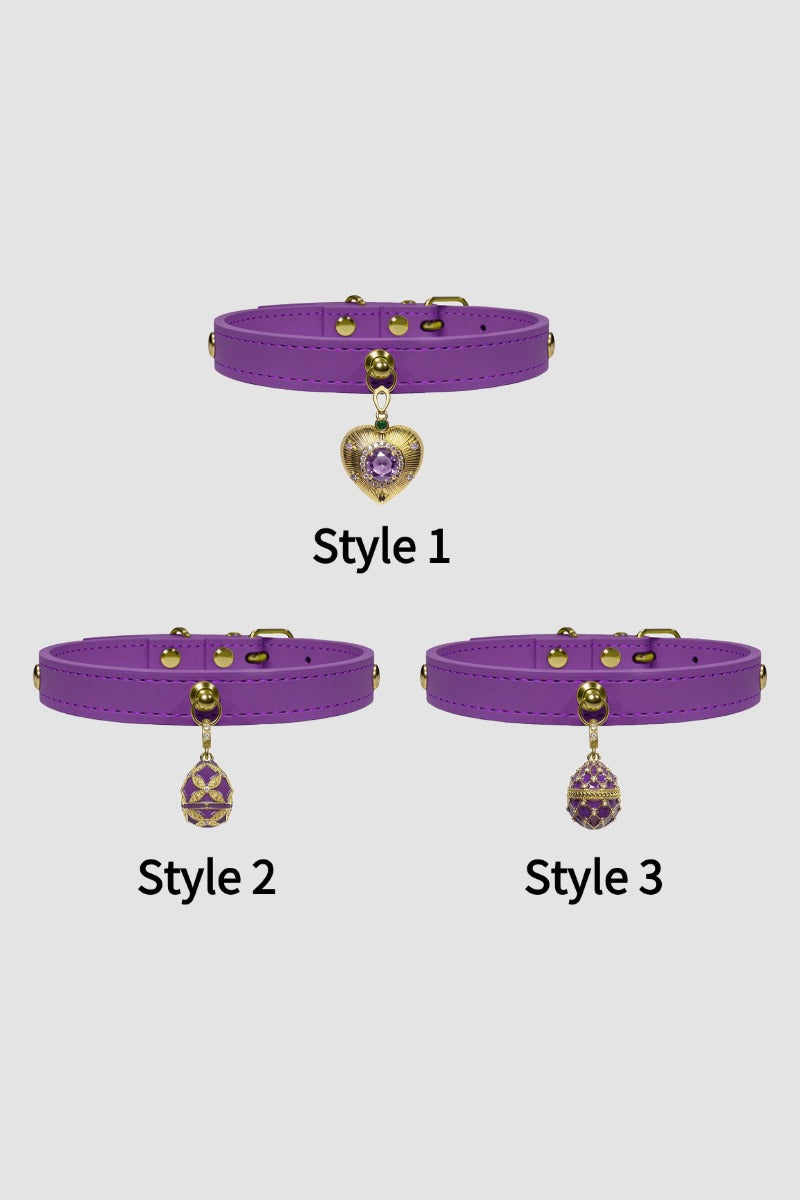 Pettrove Handmade Rhinestone Dog & Cat Leather Collar Purple Crystal