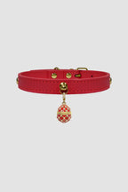 Pettrove Handmade Rhinestone Dog & Cat Leather Collar Red Crystal Pendant
