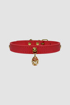 Pettrove Handmade Rhinestone Dog & Cat Leather Collar Red Crystal Pendant