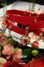 Pettrove Handmade Rhinestone Dog & Cat Leather Collar Red Crystal Pendant