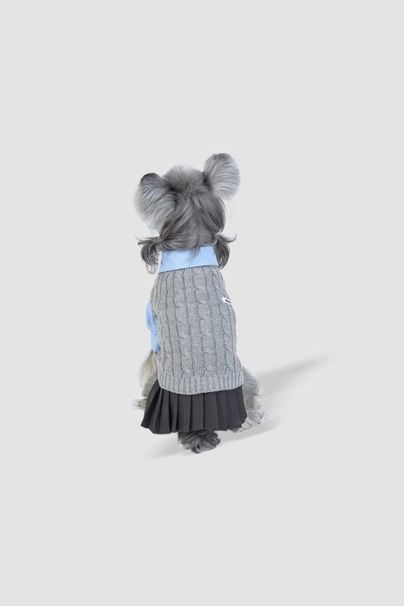 PAWSMOMENT Dog Winter Knit Sweater with Shirt - Gray/Blue