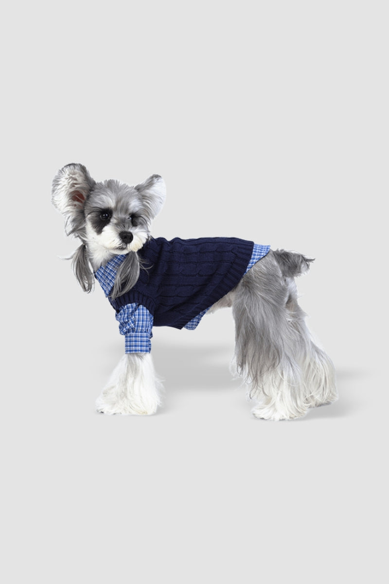 PAWSMOMENT Dog Winter Knit Sweater with Shirt - Blue