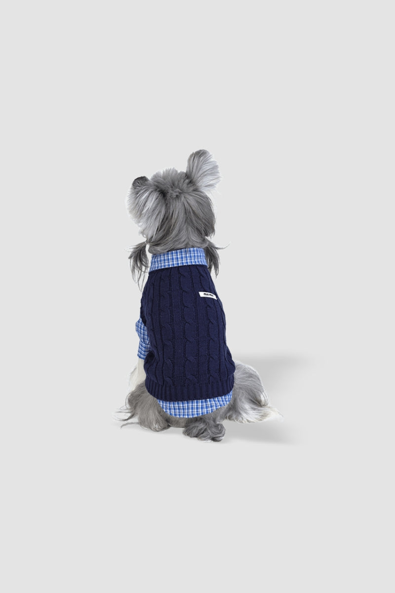 PAWSMOMENT Dog Winter Knit Sweater with Shirt - Blue