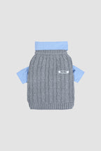 PAWSMOMENT Dog Winter Knit Sweater with Shirt - Gray/Blue