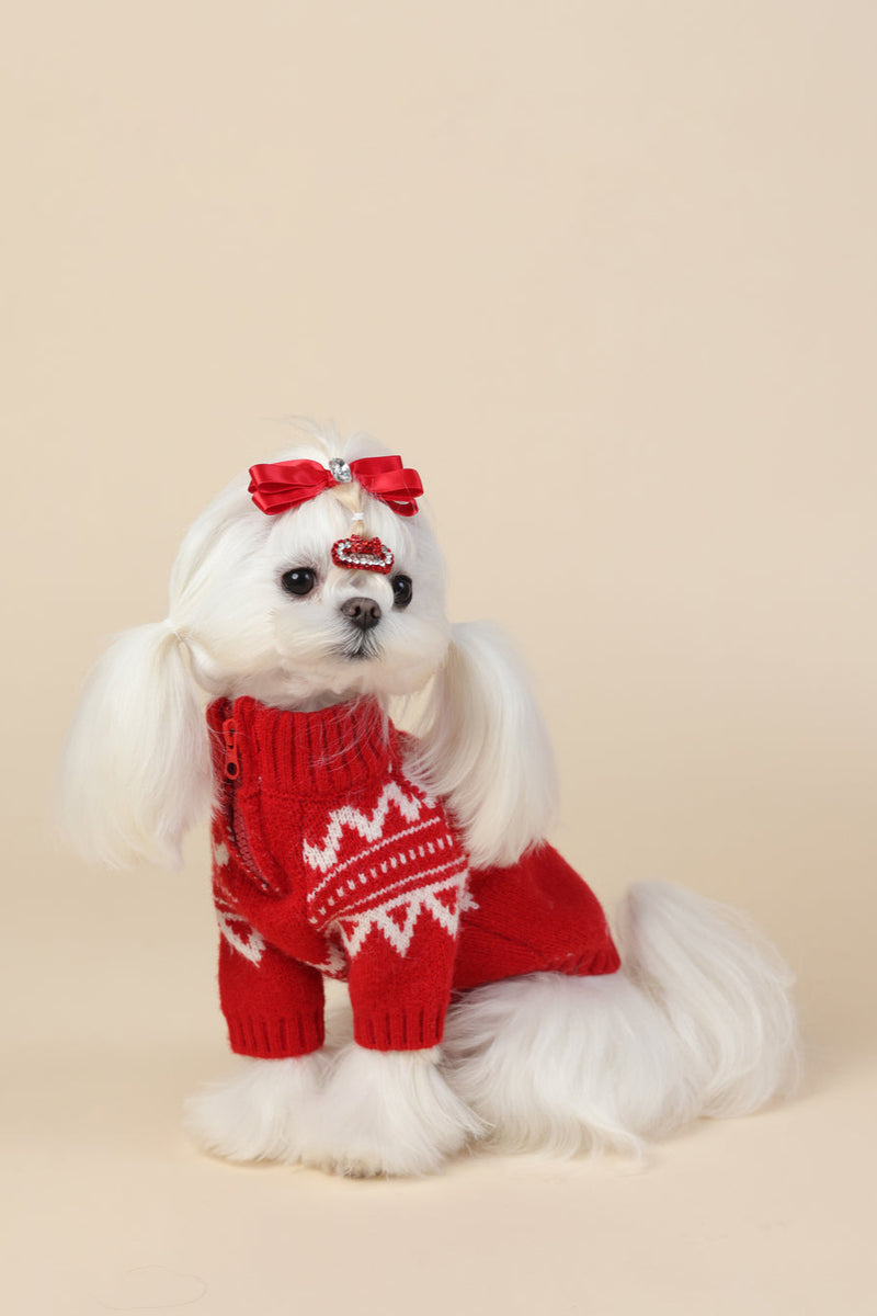 PAWSMOMENT Fair Isle Dog Knit Sweaters - Red