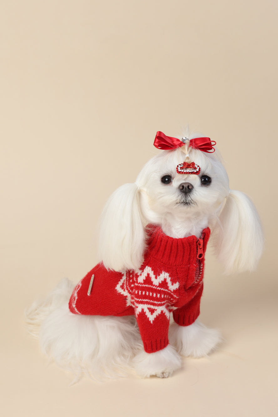 PAWSMOMENT Fair Isle Dog Knit Sweaters - Red
