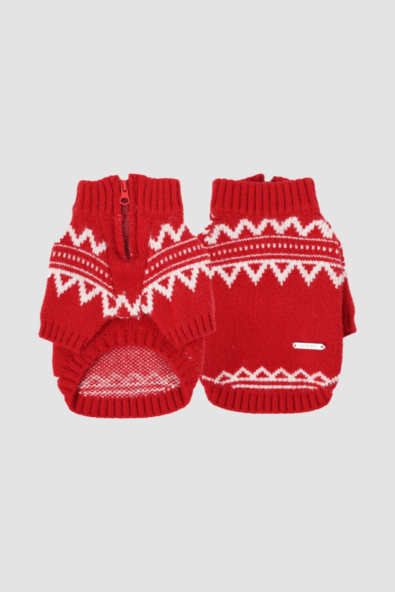 PAWSMOMENT 페어 아일 도그 니트 스웨터 - 레드