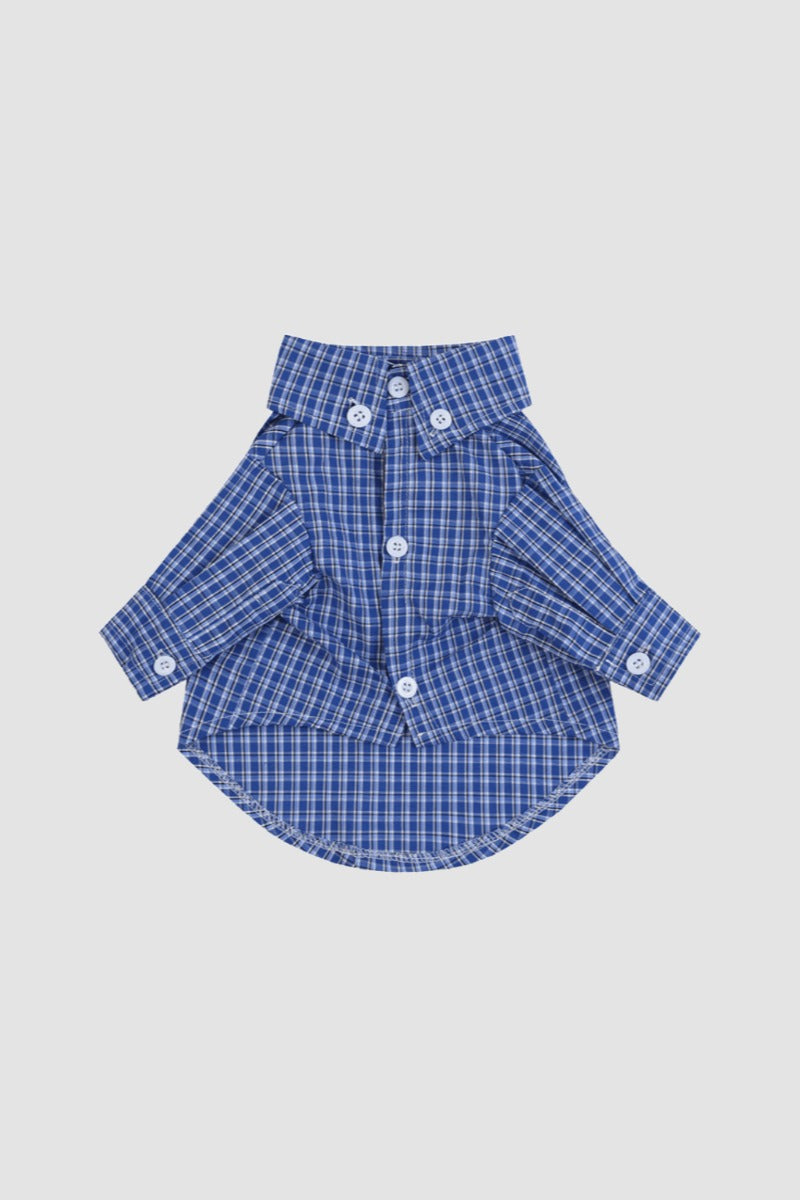 PAWSMOMENT Formal Plaid Button-Up Dog Shirt - Deep Blue