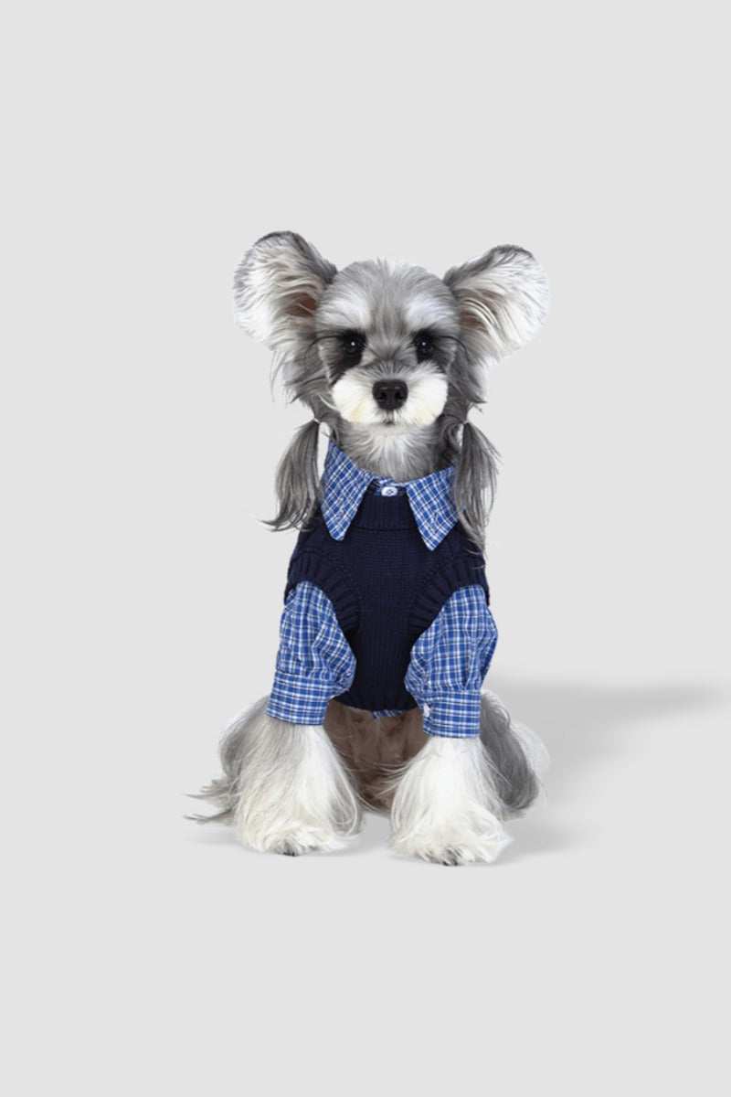 PAWSMOMENT Formal Plaid Button-Up Dog Shirt - Deep Blue