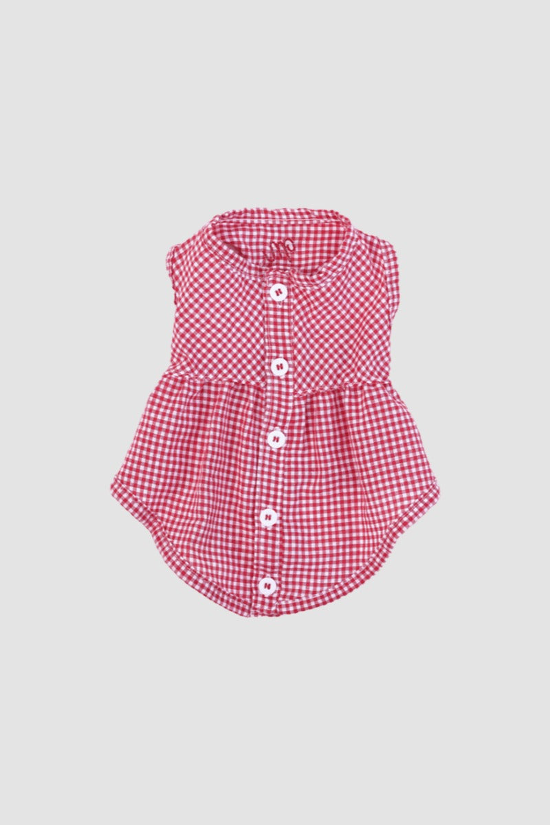 PAWSMOMENT 체크 코튼 강아지 원피스 - 레드