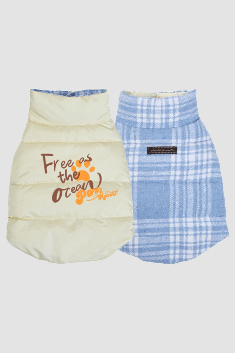 PAWSMOMENT Reversible Insulated Dog Puffer Jacket - Blue