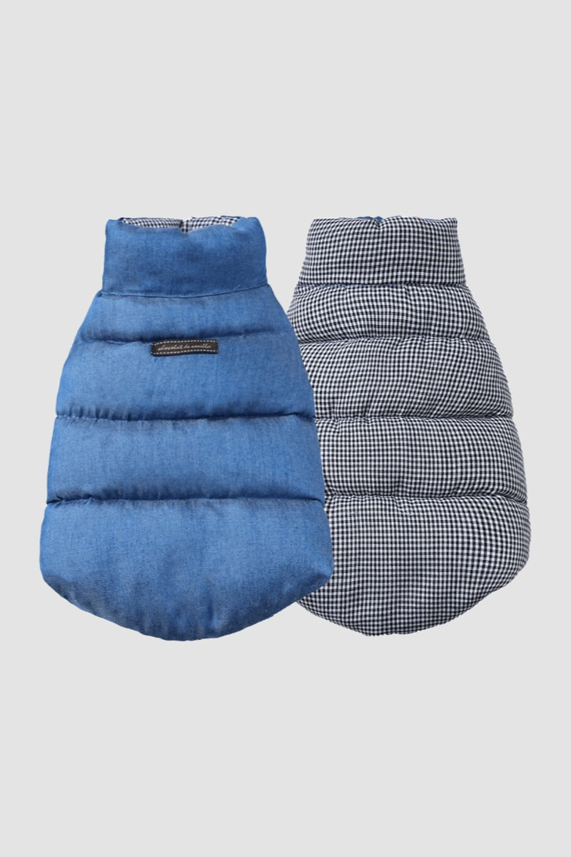 PAWSMOMENT Reversible Dog Puffer Vest Jacket - Denim Blue