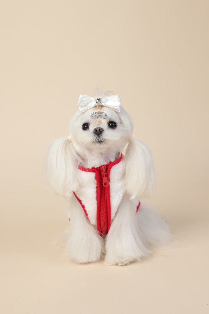 PAWSMOMENT 셰르파 플리스 강아지 조끼 - 화이트